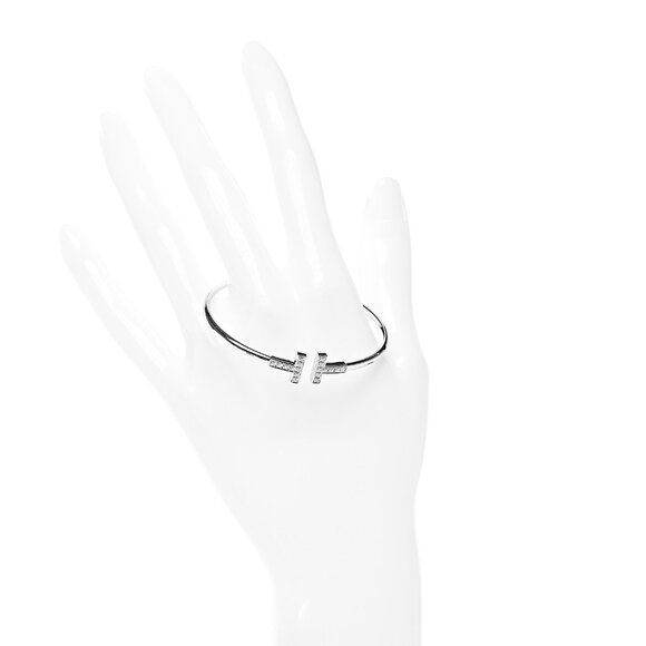 Tiffany  18K White Gold Diamond T Wire Bracelet - Picture 2 of 5